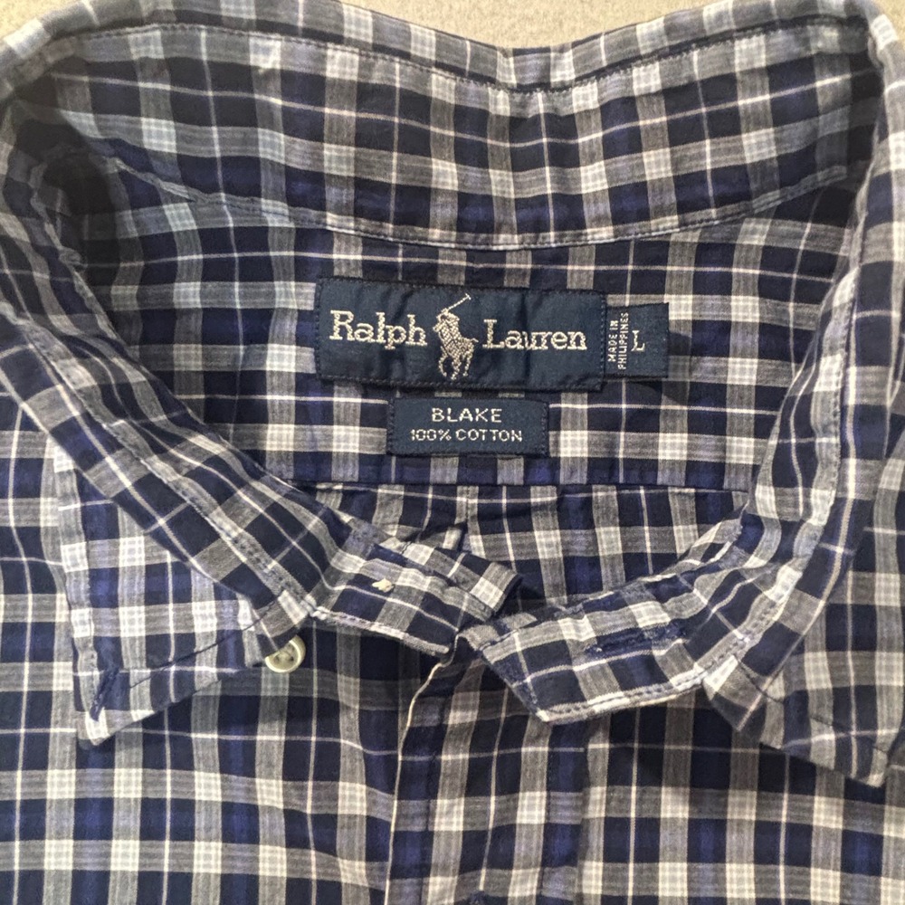 Ralph Lauren Blake Shirt Mens Large Blue White Gingham Check Cotton Short Sleeve